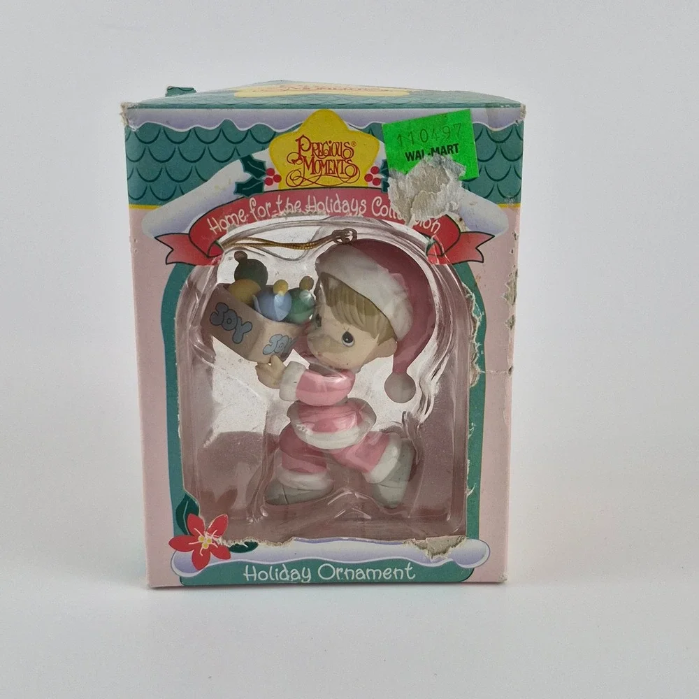 Precious Moments 1996 Home for the Holidays Ornament Pink Santa Boy Joy 266094